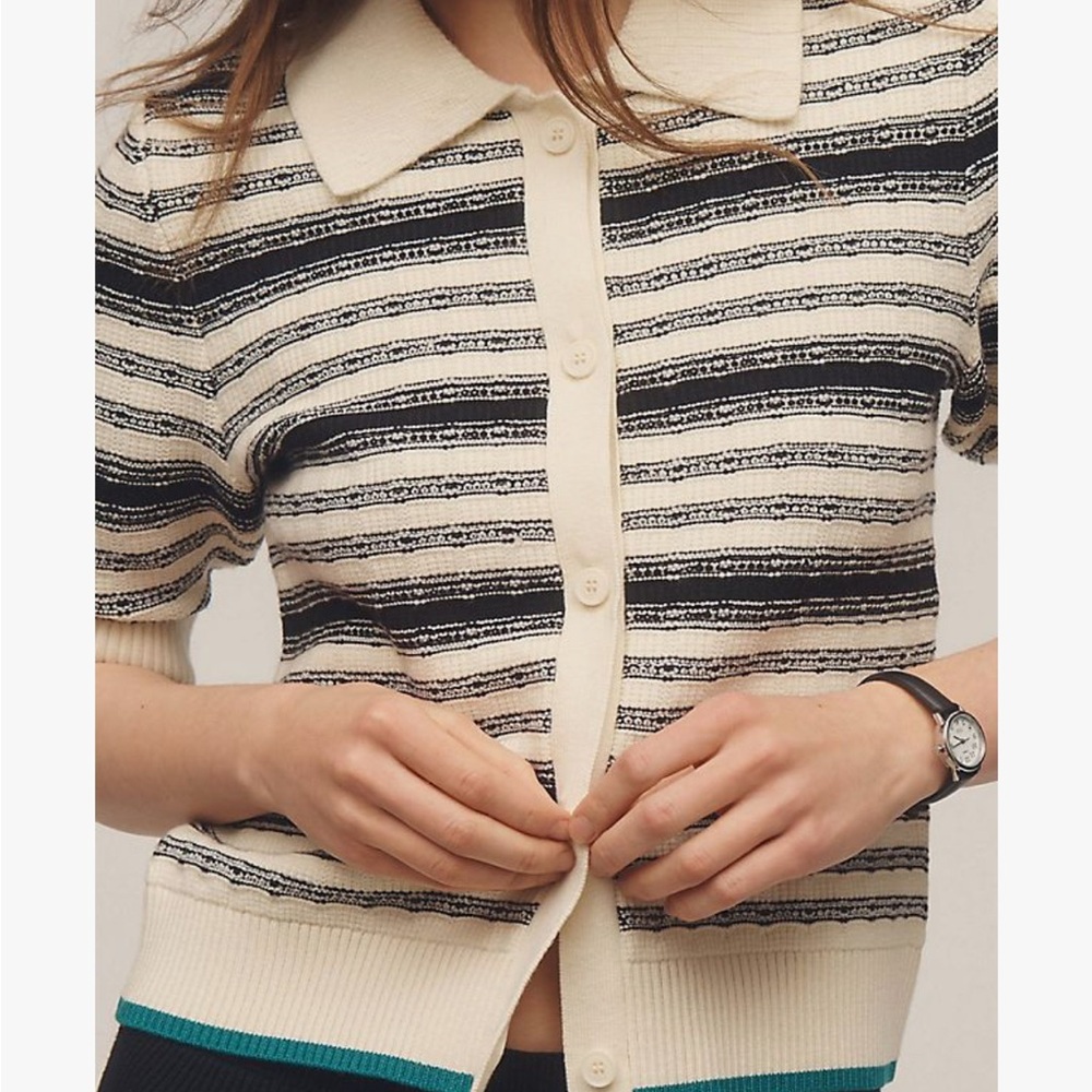 Anthropologie Maeve Kinsley Collared Striped Cardigan